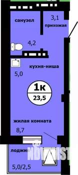 Студия квартира, строящийся дом, 23м2, 4/19 этаж