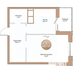 1-к квартира, строящийся дом, 46м2, 8/24 этаж