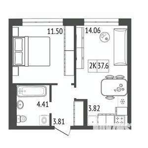 2-к квартира, вторичка, 38м2, 7/17 этаж