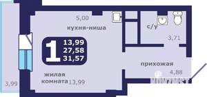1-к квартира, строящийся дом, 32м2, 7/25 этаж