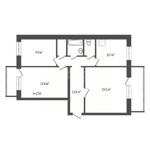 3-к квартира, вторичка, 67м2, 2/10 этаж