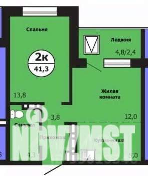 2-к квартира, строящийся дом, 41м2, 18/19 этаж