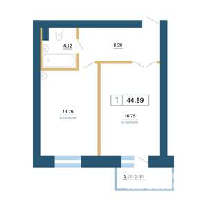 1-к квартира, вторичка, 45м2, 4/7 этаж