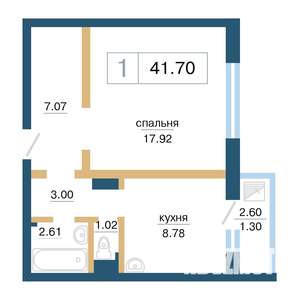1-к квартира, строящийся дом, 42м2, 8/17 этаж
