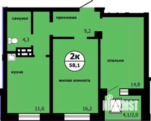 2-к квартира, строящийся дом, 58м2, 6/19 этаж