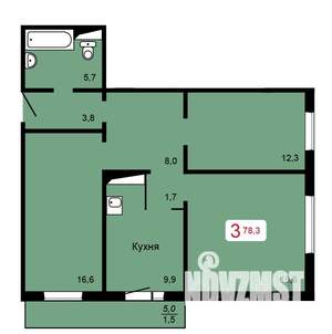 3-к квартира, вторичка, 78м2, 5/17 этаж