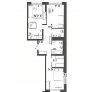 3-к квартира, вторичка, 65м2, 3/17 этаж