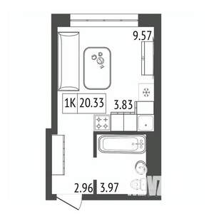 1-к квартира, строящийся дом, 20м2, 13/17 этаж