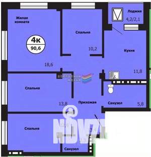 4-к квартира, вторичка, 91м2, 11/19 этаж