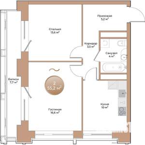 2-к квартира, вторичка, 55м2, 5/24 этаж