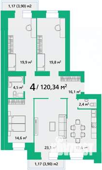 4-к квартира, строящийся дом, 120м2, 2/9 этаж
