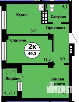 2-к квартира, строящийся дом, 50м2, 15/24 этаж