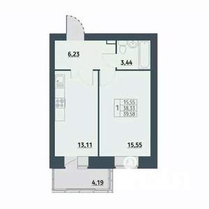 1-к квартира, строящийся дом, 40м2, 9/9 этаж