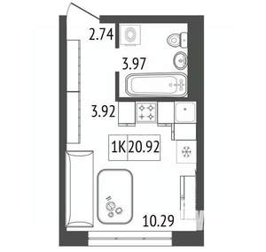 1-к квартира, вторичка, 21м2, 15/17 этаж