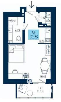 Студия квартира, строящийся дом, 30м2, 6/19 этаж