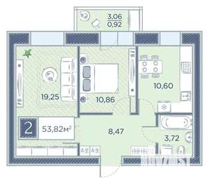 2-к квартира, вторичка, 54м2, 9/18 этаж