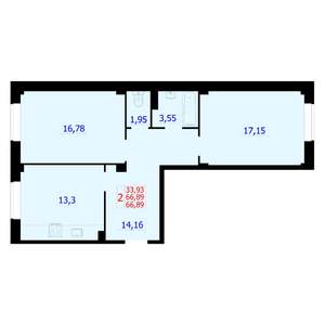 2-к квартира, вторичка, 67м2, 1/9 этаж