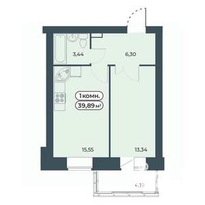 1-к квартира, строящийся дом, 40м2, 2/9 этаж