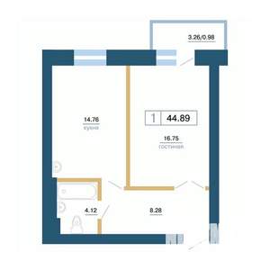 1-к квартира, вторичка, 45м2, 4/7 этаж
