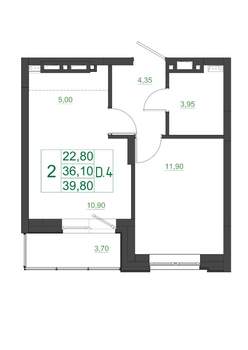 2-к квартира, вторичка, 40м2, 5/17 этаж