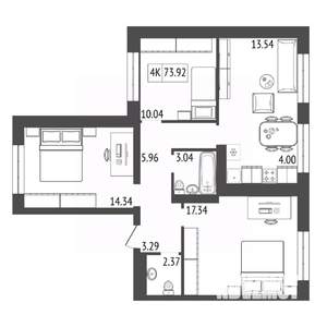 4-к квартира, вторичка, 74м2, 9/17 этаж