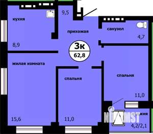 3-к квартира, вторичка, 61м2, 18/19 этаж
