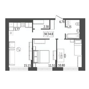 3-к квартира, вторичка, 55м2, 11/17 этаж