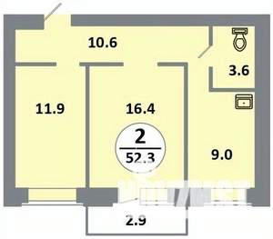 2-к квартира, вторичка, 52м2, 14/14 этаж