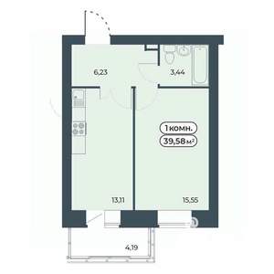 1-к квартира, строящийся дом, 40м2, 2/9 этаж