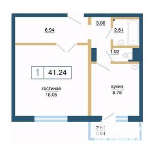 1-к квартира, вторичка, 41м2, 3/17 этаж