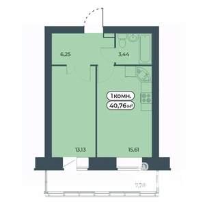 1-к квартира, строящийся дом, 41м2, 1/9 этаж