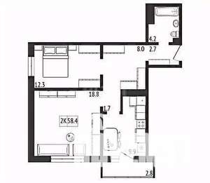 2-к квартира, вторичка, 58м2, 5/17 этаж