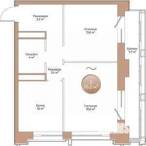 2-к квартира, вторичка, 55м2, 5/24 этаж