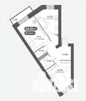 2-к квартира, вторичка, 69м2, 12/15 этаж