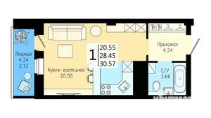 Студия квартира, строящийся дом, 31м2, 14/25 этаж