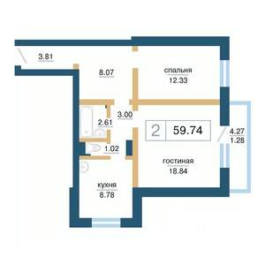 2-к квартира, строящийся дом, 60м2, 2/17 этаж