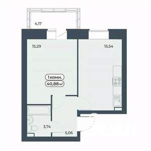 1-к квартира, строящийся дом, 41м2, 9/9 этаж