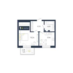 1-к квартира, строящийся дом, 41м2, 1/5 этаж