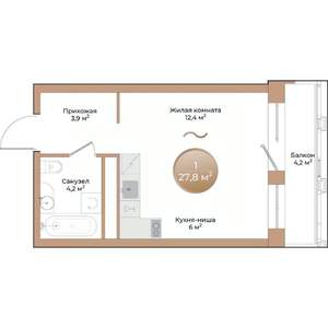 1-к квартира, вторичка, 28м2, 5/24 этаж