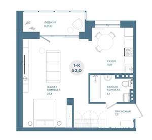 1-к квартира, строящийся дом, 52м2, 16/19 этаж