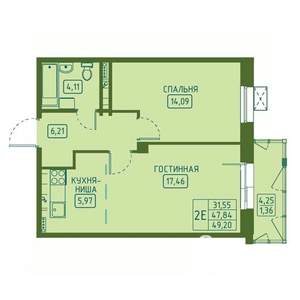 2-к квартира, вторичка, 49м2, 2/23 этаж