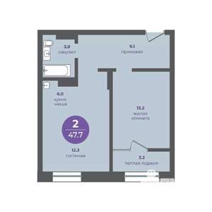 2-к квартира, вторичка, 48м2, 3/10 этаж