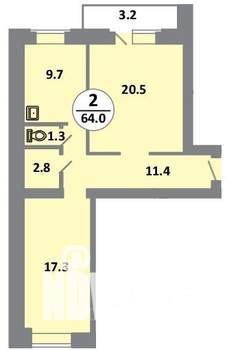 2-к квартира, вторичка, 64м2, 12/14 этаж