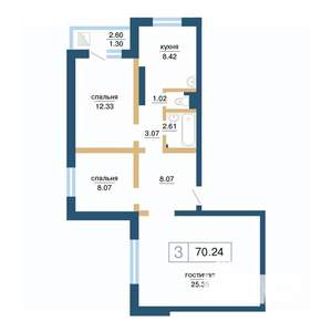 3-к квартира, вторичка, 70м2, 16/17 этаж