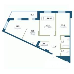 3-к квартира, вторичка, 91м2, 3/24 этаж