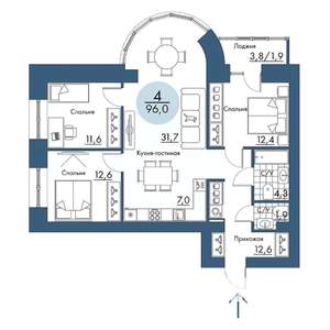 4-к квартира, вторичка, 96м2, 11/17 этаж