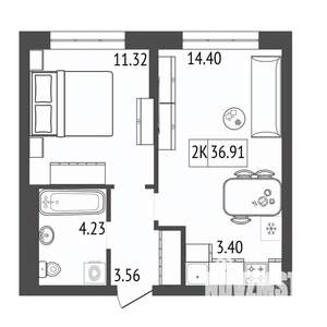 2-к квартира, строящийся дом, 37м2, 3/17 этаж