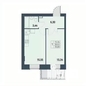 1-к квартира, вторичка, 40м2, 2/9 этаж