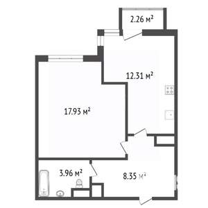1-к квартира, вторичка, 44м2, 2/25 этаж