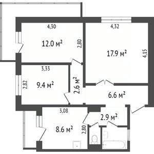 3-к квартира, вторичка, 67м2, 5/12 этаж